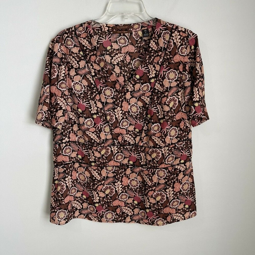 Scotch & Soda Brown Pink Floral Short Sleeve V-Neck Blouse